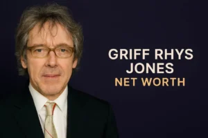 A headshot of British comedian and presenter Griff Rhys Jones with "Griff Rhys Jones Net Worth" text.