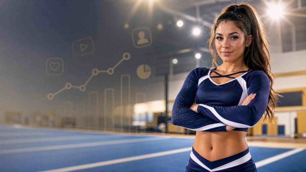 Gabi Butler Net Worth 2026 compressed Gabi Butler-inspired competitive cheerleader standing in a gym, representing her estimated net worth and cheerleading career